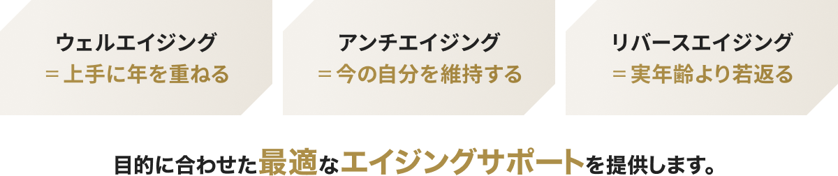 目的に合わせた最適なエイジングサポートを提供します