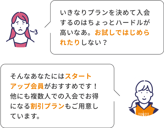 いきなりプランを決めて入会するのはちょっとハードルが高いなあ。お試しではじめられたりしない？ いきなりプランを決めて入会するのはちょっとハードルが高いなあ。お試しではじめられたりしない？