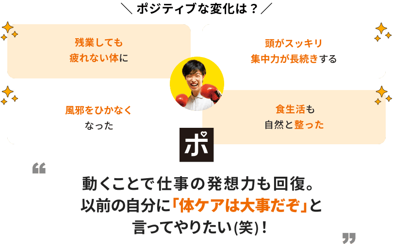 動くことで仕事の発想力も回復。以前の自分に「体ケアは大事だぞ」と言ってやりたい(笑)！