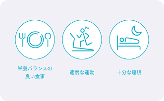 栄養バランスの良い食事、適度な運動、十分な睡眠
